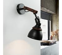 Licht-Erlebnisse NOAH Lámpara de Pared Ajustable Madera Metal Negro Naturaleza B: 12,5 cm E14 Acogedora Lámpara de Pared Salón Dormitorio