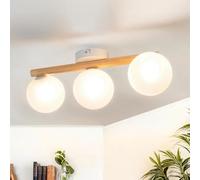 Licht-Erlebnisse Plafón cristal madera metal 47 cm largo G9 en blanco claro 3 luces lámpara de techo moderna pantalla esférica salón cocina iluminación pasillo