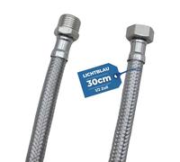 LICHTBLAU Alargador de acero inoxidable resistente a dobleces, 30 cm, 1/2 pulgadas, adecuado para grifo de agua potable, válvula de esquina, manguera blindada, grifo de cocina, baño