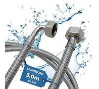 Lichtblau Manguera de acero inoxidable resistente a doblar I 3,0 m I Conexión de 3/4 pulgadas para lavadora, lavavajillas I Manguera blindada con ángulo/recta incl. sello I Uso universal