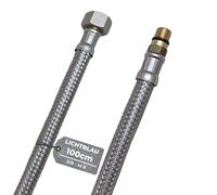 LICHTBLAU Manguera de acero inoxidable resistente a dobleces, 100 cm, 3/8 pulgadas a M8 corta, adecuada para agua potable, válvula angular, manguera blindada, grifo de cocina