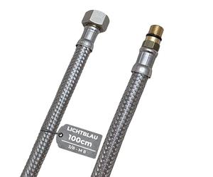 LICHTBLAU Manguera de acero inoxidable resistente a dobleces, 100 cm, 3/8 pulgadas a M8 corta, adecuada para agua potable, válvula angular, manguera blindada, grifo de cocina