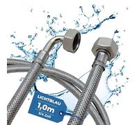 LICHTBLAU Manguera de entrada de acero inoxidable resistente a las torceduras, 1,0 m, conexión de 3/4 de pulgada, para lavadoras y lavavajillas, manguera acodada/recta con junta, de uso universal.