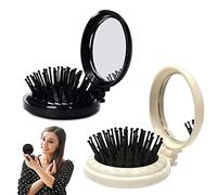 LICHUAN 2 Paquetes Cepillos Plegables de Pelo de Viaje con Espejo Cepillo de Bolsillo Portátil Redondo Mini Peine de Cabello Peine Compacto de Masaje de Tamaño de Viaje para Hombres Mujeres Niñas