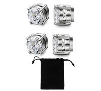 LICHUANUK 2 Pares De Aretes Magnéticos De Acero Inoxidable Para Hombres y Mujeres Redondos Con Incrustaciones De Circonita Cúbica Aretes Magnéticos Sin Perforación Aretes Con Clip