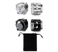 LICHUANUK 2 Pares De Aretes Magnéticos De Acero Inoxidable Para Hombres y Mujeres Redondos Con Incrustaciones De Circonita Cúbica Aretes Magnéticos Sin Perforación Aretes Con Clip