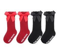 LICHUANUK 2 pares de calcetines de mujer para niñas, calcetines hasta la rodilla para niñas, suaves y agradables para la piel, adecuados para niños y recién nacidos, negro, burdeos