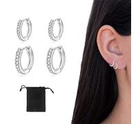 LICHUANUK 2 Pares de Pendientes de Aro de Cartílago Pendientes de Aro Pequeños de Acero Inoxidable Anillos de Labio Nariz plata