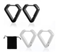 LICHUANUK 2 Pares tipo de diamante, Pendientes de Aro de Acero Inoxidable,endientes de Aro Plata Pendientes de Plata Mujer Aros de Plata de Ley Mujer Regalo