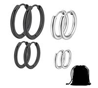 LICHUANUK 4 Pares de Pendientes de Aro de Cartílago Pendientes de Aro Pequeños de Acero Inoxidable Anillos de Labio Nariz,Mujer, Hombre, Plata, Negro