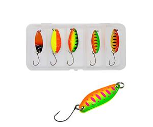 LICHUANUK Fishing Kit Leurres à Truites de Pêche - 5 Pièces Leurres Appâts de Pêche Truite Et Basse - Différentes Multicolore avec Un Seul Crochet Et Boîte de Leurre - pour Truite de Mer Et Perche