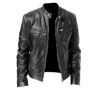 LICIAATWIG Chaqueta de Motociclista Fina de Piel de Cordero auténtica, Estilo Vintage, auténtica for Hombre.(Schwarz,4XL)