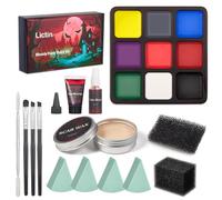 Licitn Maquillaje SFX,Pintura Facial y Corporal de Halloween ,Sangre Falsa Spray y Gel - Paleta de maquillaje facial de 9 colores con cera para cicatrices,maquillaje de payaso con calavera de vampiro