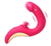 LICKGASM Tease & Please - Vibrador de empuje y lamer para mujeres y parejas. Eje estimulante dual flexible, empuje y vibración, silicona de alta calidad, impermeable y recargable, 2 piezas, color rosa
