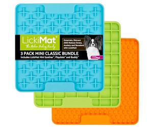 LickiMat Paquete de 3 mini variedades clásicas para perros - Buddy, Soother & Playdate - Alfombrillas para perros pequeños y medianos y cachorros - Calma la ansiedad, vence el aburrimiento