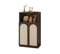 LICONG-2020 Gabinete de vajilla Kitchen Sideboard Living Room Storage Floor-Standing Rattan Double Doors with Compartments 66cm(Negro)