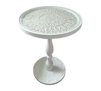 LICONG-2020 Mesa Auxiliar Mesa Redonda Tallada Vintage de Cristal, Mesa Auxiliar for sofá, Centro Ocio, Columna Romana(Blanco,Medio)