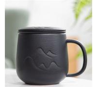 LICONG-2020 Tazas de café Taza con tapa, juego de 1 taza café cerámica filtro interior, capacidad 11.84 oz for la oficina o for regalar a personas mayores(Negro)