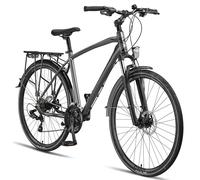 Licorne - Bike Bicicleta de trekking de aluminio, de 28 pulgadas, cambio de 21 velocidades, bicicleta de montaña, bicicleta de cross, bicicleta para hombre, color titanio