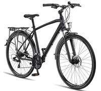 Licorne Bike Bicicleta de Trekking de de 28 Pulgadas de Aluminio con Freno de Disco para Hombre, Cambio de 21 Velocidades, Bicicleta de Montaña, Crossbike Negro