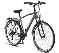 Licorne Bike Bicicleta de trekking premium de 28 pulgadas - Bicicleta para hombre, niño, mujer y hombre - 21 velocidades - Bicicleta de ciudad para hombre - Life M-V-ATB - Gris/Negro