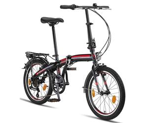 Licorne Bike Bicicleta plegable prémium Conseres de 20 pulgadas, para hombres, niños, niñas y mujeres, cambio de 6 velocidades, bicicleta holandesa, color negro y rojo