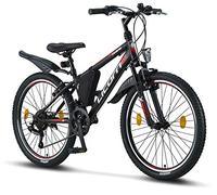 Licorne Bike Guide Bicicleta de montaña de 24 Pulgadas, Cambio de 21 velocidades, suspensión de Horquilla, Bicicleta Infantil, Bicicleta para niños y niñas, Bolsa para Cuadro,Negro/Rojo/Gris