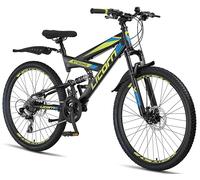 Licorne Bike Strong 2D Premium Mountain Bike en bicicleta de 26, 27,5 y 29 pulgadas para niños, niñas, mujeres y hombres, freno de disco delantero y trasero, 21 marchas, suspensión completa