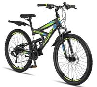 Licorne Bike Strong D - Bicicleta de montaña de 26 pulgadas Fully, freno de disco delantero y trasero, cambio de 21 marchas, suspensión completa, para jóvenes y hombres