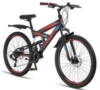 Licorne Bike Strong D - Bicicleta de montaña de 26 pulgadas Fully, freno de disco delantero y trasero, cambio de 21 marchas, suspensión completa, para jóvenes y hombres