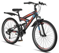 Licorne Bike Strong V - Bicicleta de montaña de 26 pulgadas Fully, freno en V delantero y trasero, cambio de 21 marchas, suspensión completa, bicicleta para jóvenes y hombres
