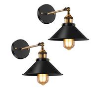 Licperron Aplique de pared vintage negro antiguo ajustable de 240 grados, lámpara de pared industrial para restaurantes, galerías, pasillo, cocina, habitación, puerta, paquete de 2