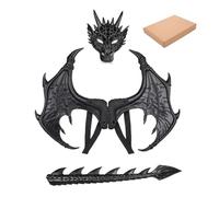 Licsaliwe Conjunto de Disfraz de dragón para niños, 3 Piezas, con Cola de máscara, Negro, Ligero, para Halloween, Fiesta de Cosplay, niños y niñas