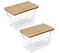 Licsaliwe Contenedores dispensadores de Bolsas de Basura apilables con Tapas de bambú, Paquete de 2 Almacenamiento Frontal Abierto para Cocina y Cuarto de Lavado