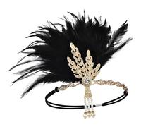 Licsaliwe Diadema tipo flapper de los años 20 para mujer, tocado Art Déco vintage con cristal y perla para disfraz de Halloween de fiesta de la era del jazz, negro