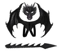 Licsaliwe Disfraz de Halloween de dragón para niños, juego de 3 piezas con cubierta para la cara, cola roja, accesorios para fotos de Cosplay (negro)