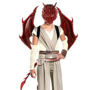 Licsaliwe Disfraz de Halloween de dragón para niños, Juego de 3 Piezas con Cubierta para la Cara, Cola roja, Accesorios para Fotos de Cosplay(Rojo)