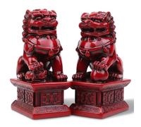 Licsaliwe Estatuas de Perros Foo - Par de decoración China de guardián de Madera, Pieza de Arte Cultural Tradicional Feng Shui para Oficina en casa, Rojo