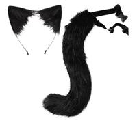 Licsaliwe Fals Fur Fox Ears and Tail Set, Animal Wolf Tail con diadema para cosplay, fiesta, disfraz de mascarada (negro)