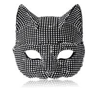 Licsaliwe Half Face Cat Mask, Negra Sexy Rinestone Cosplay Mask, cosplay brillante para el baile de Halloween/ 7.5x6.3in