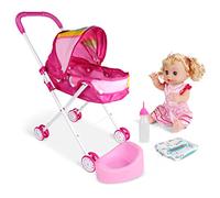 Licsaliwe Juego de Cochecito Plegable para muñecas con Estampado de Dibujos Animados, Cochecito para muñecas de 4 Piezas con diseño de Coche en Forma de corazón(B)