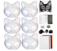 Licsaliwe Kit de máscara Therian de Gato de Media Cara con Tela de Malla de Tira de Lana, 1 Juego, Divertida máscara de Pintura DIY para Maquillaje de Halloween, Juegos de rol, Fiesta de Cosplay