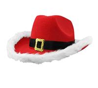 Licsaliwe Led Led Santa Cowboy Hat, cálido sombrero de Navidad festivo para la fiesta, rojo y blanco