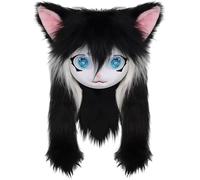 Licsaliwe Máscara de animal peludo de cabeza completa con ojos y orejas grandes, disfraz de fursuit para Halloween y cosplay (negro)