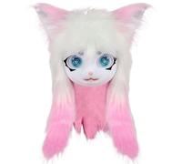 Licsaliwe Máscara de animal peludo de cabeza completa con ojos y orejas grandes, disfraz de fursuit para Halloween y cosplay (estilo 2)