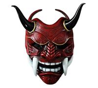 Licsaliwe Máscara Oni Japonesa con Colmillos, Máscara Hannya de Látex de Cara Completa para Eventos de Halloween y Cosplay, Roja