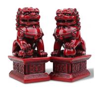 Licsaliwe Par de estatuas de Perros Foo de Madera, decoración China del guardián, Pieza de Arte Cultural Tradicional Feng Shui, decoración asiática para la Oficina en el hogar (Rojo)