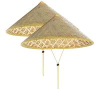Licsaliwe Sombrero de bambú cónico Chino, 2 uds., Sombrero de arroz de 14 Pulgadas con Tejido de Cuerda Ajustable, Gorro de Lluvia para Turismo de Paja de arroz para Pesca de Agricultores
