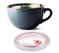 Licsaliwe Taza de sopa de cerámica de 700ml con tapa y asas, cuenco apto para microondas para cereales, avena y ramen, fácil de limpiar