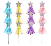Licsaliwe Varitas de princesa de hadas con purpurina, 12 unidades, varitas de ángel con cinta de estrellas brillantes, accesorios de disfraz para regalos de fiesta de boda y cumpleaños